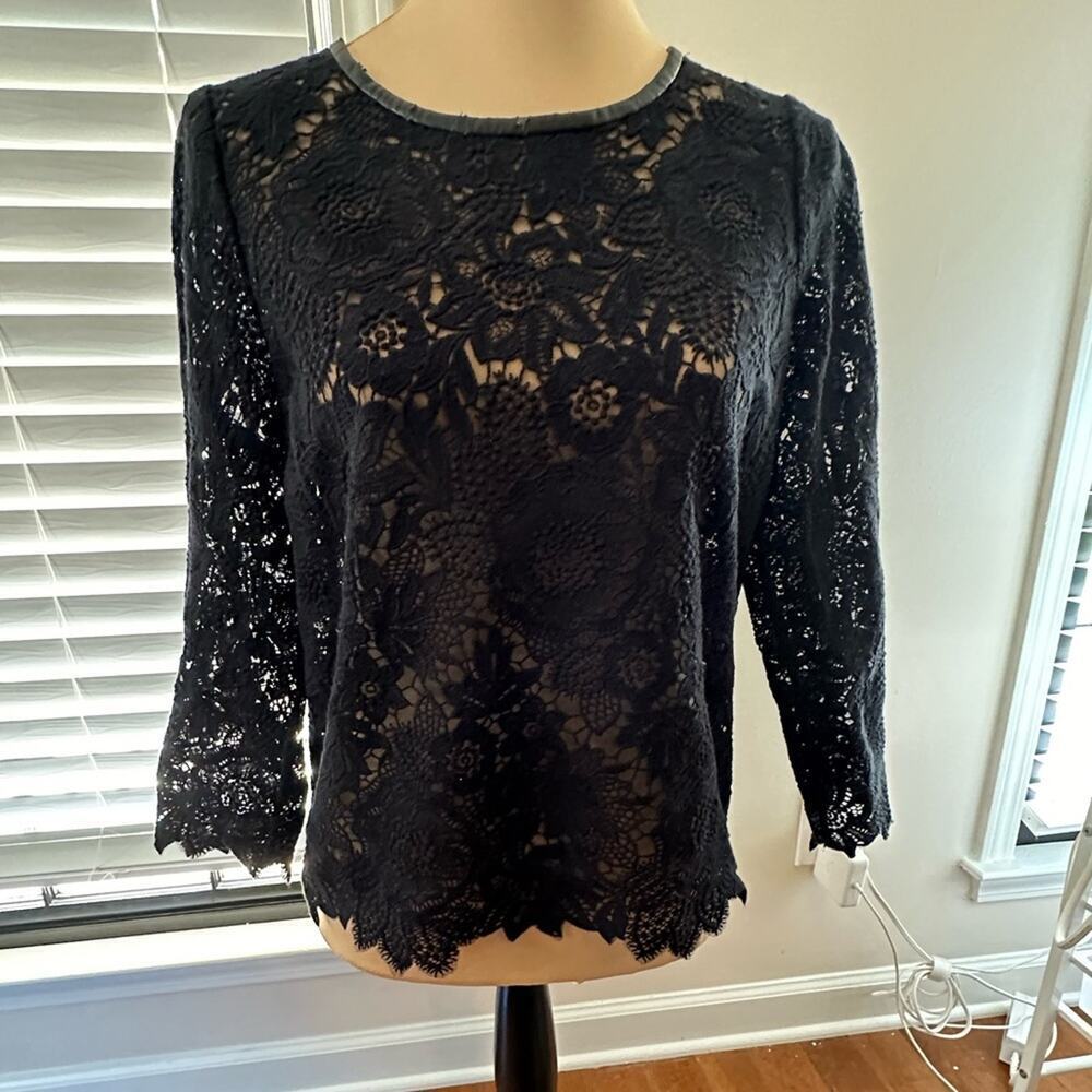 Joie Lace Shirt with Faux Leather trim- GUC